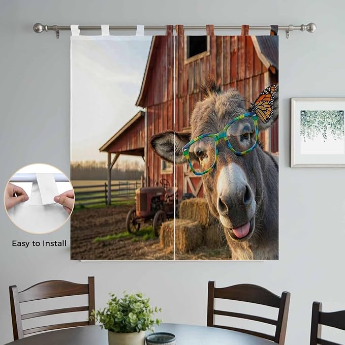 Farm Donkeys Living Room Curtains 84 Inch Length, Window Curtains Tab Top - Image 4
