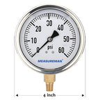 MEASUREMAN 4" Dial Size, Glycerin Filled Plumbing Pressure Gauge, Stainless - Image 4