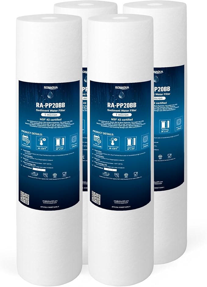 Ronaqua 20" x 4.5" Big Sediment Replacement Water Filter Cartridge, 1 Micron by Ronaqua
