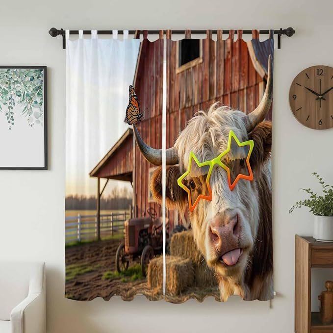 Farm Yaks Living Room Curtains 84 Inch Length, Window Curtains Tab Top - Image 2