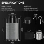 Atour 4'' Air Filtration Kit – 12-Speed Control, Quiet 14cm Fan & Carbon - Image 6
