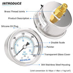 MEANLIN MEASURE 0~300Psi Dry Pressure Gauge Stainless Steel 1/8" NPT 2" FACE - Image 4
