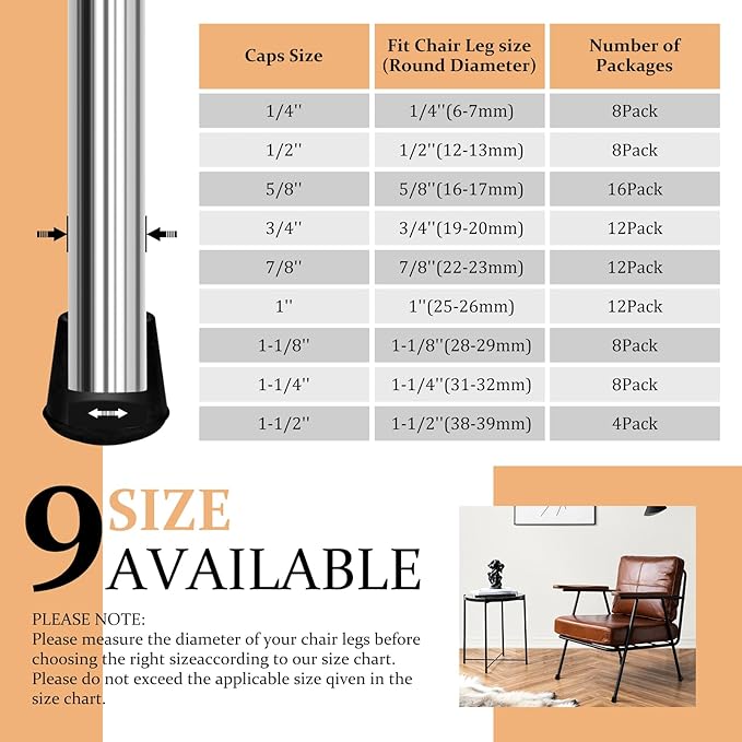 1" Round Rubber Chair Leg Tips Caps, Chair Leg Floor Protectors Furniture Legs - Image 6