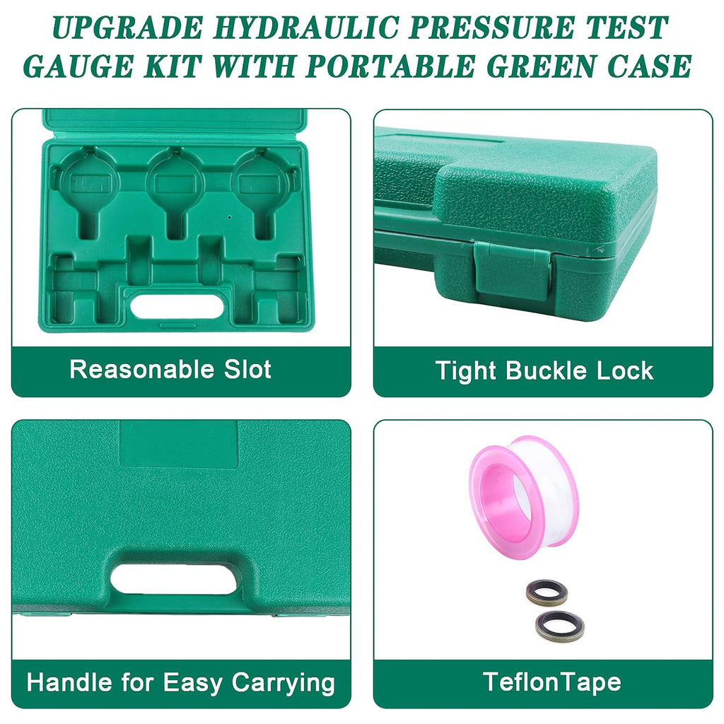 Hydraulic Pressure Gauge Kit 3Pcs 25MPa 40MPa 60MPa with Test Hoses