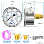 MEANLIN MEASURE 0~300Psi Dry Pressure Gauge Stainless Steel 1/4" NPT 2" FACE - Image 2
