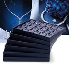 Oirlv Stackable Necklace Pendant Bracelet Organizer Tray Blue Leather Jewelry