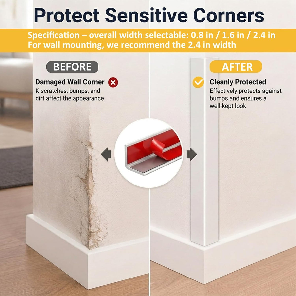 Wall Corner Protector Self-Adhesive Flexible – Durable Rubber