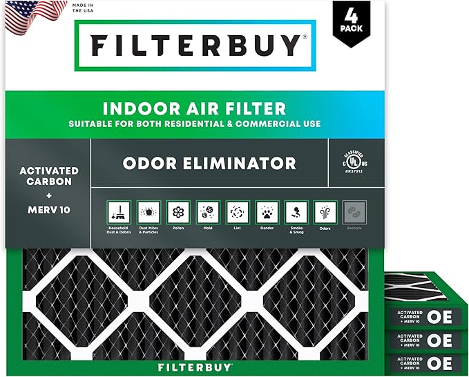Filterbuy 18x18x1 Air Filter MERV 10 Odor & Allergy Defense by Filterbuy