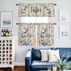 Easter Grey Bunny Kitchen Curtains Set 3 Piece - Image 2