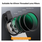 K&F CONCEPT 67mm Clip-on Black Diffusion 1/4&CPL Phone Camera Lens Filter Kit - Image 4