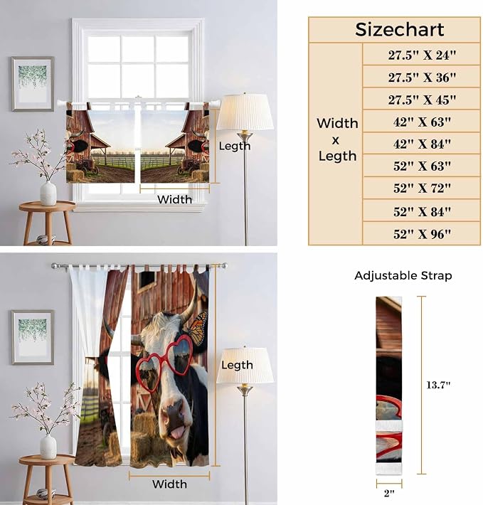 Farm Cows Kitchen Curtains 45 Inch Length, Short Cafe Window Curtains Tab Top - Image 8