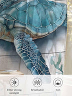Sheer Curtains 45 Inch Length, Teal Green Sea Turtle Semi Sheer Curtains Light - Image 6