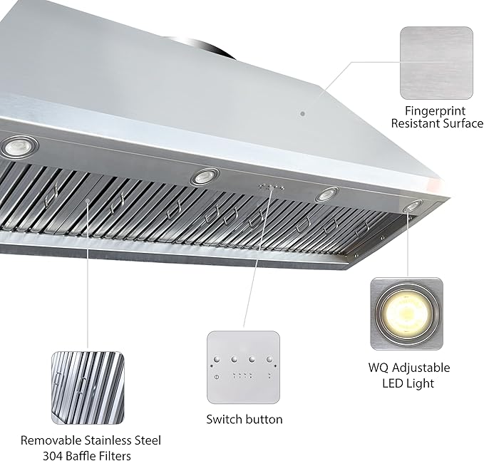 CT Copper Tailor Sloped Copper Vent Hood Wall Mount, 1260 CFM Exhaust Fan - Image 7