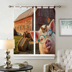 Farm Pig Bedroom Curtains 72 Inch Length, Window Curtains Tab Top, Farmhouse - Image 2