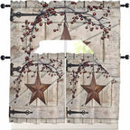 Village Stars Swag Kitchen Curtains Valance and Tier Set, Vintage Rust Yellow by Unknown