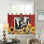 Cows Sunflowers Kitchen Curtains 45 Inch Length, Short Cafe Window Curtains Tab - Image 2