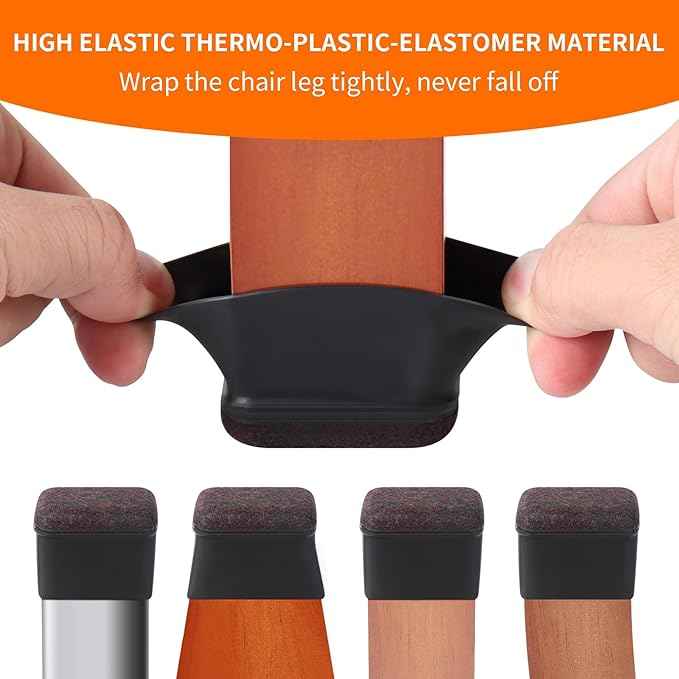 Ezprotekt 8 Pcs Rectangle Black Felt Chair Leg Floor Protectors
