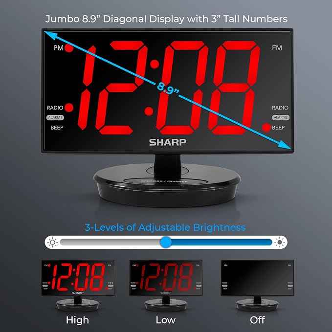 Sharp Digital Alarm Clock, 8.9" Extra Large LED Clock