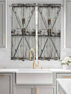 Vintage Gate Bedroom Curtains 63 Inches length, Farmhouse Wooden Grain Shabby - Image 3