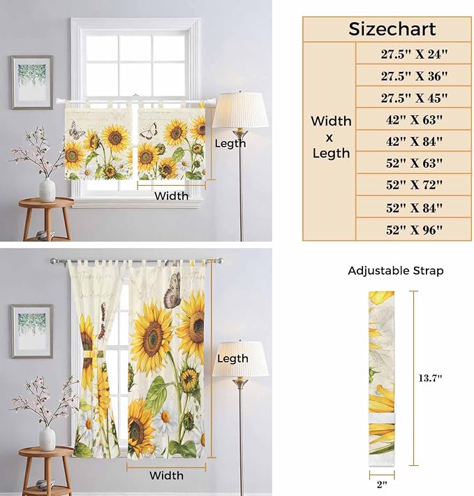 Farm Sunflowers Living Room Curtains 96 Inch Length, Window Curtains Tab Top - Image 8