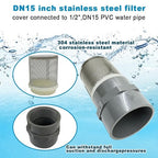 DN15 inch stainless steel filter cover connected to 1/2" grey pvc filter DN15 - Image 2