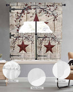 Village Stars Swag Kitchen Curtains Valance and Tier Set, Vintage Dark Red Star - Image 5