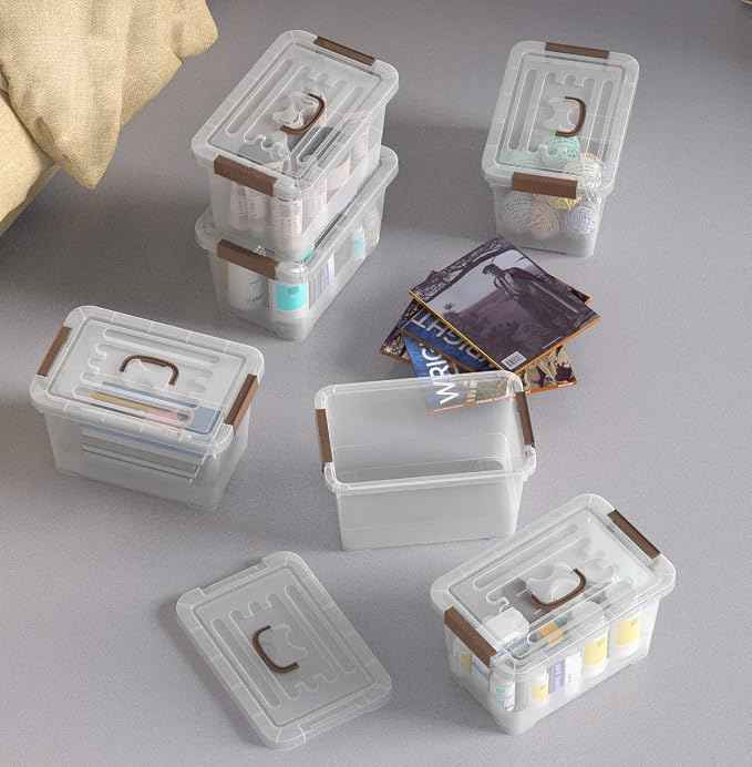 WYT 6-Pack Clear 7 Quart Storage Latch Box/Bins, Plastic Stackable Latching Box