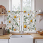 Spring Daisy Kitchen Curtains, Farmhouse Country Flower Leaf Plant Wood Grain - Image 2