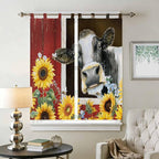 Cows Sunflowers Bathroom Curtains 63 Inch Length, Window Curtains Tab Top - Image 2