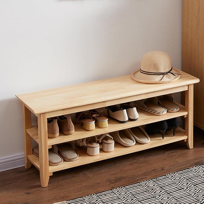 XKZG Storage Bench Wooden Shoe Rack Bench Simple Style Wood Entryway Bench - Image 9