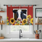 Cow Sunflowers Bedroom Curtains 63 Inch Length, Window Curtains Tab Top - Image 3