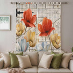 Retro Floral Living Room Curtains 84 Inch Length, Window Curtains Tab Top - Image 3
