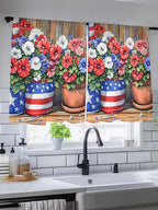 Sheer Curtains 45 Inch Length, Retro Independence Day Flag Wood Grain Privacy - Image 5
