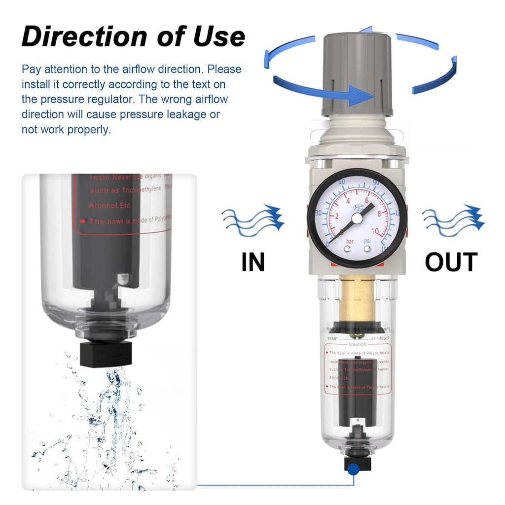 1/4" NPT Air Compressor Filter & Pressure Regulator Combo AW2000-02D