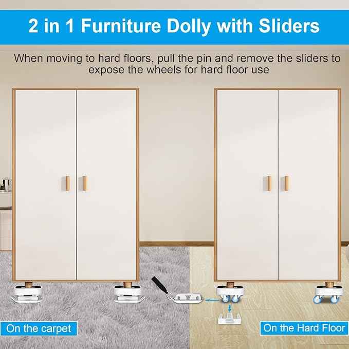 New Upgraded Furniture Sliders for Hard Floors & Carpets, 2-in-1 Furniture