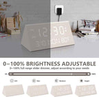 Kogonee Wooden Digital Alarm Clock, 0-100% Dimmer, 2 Alarm Settings,