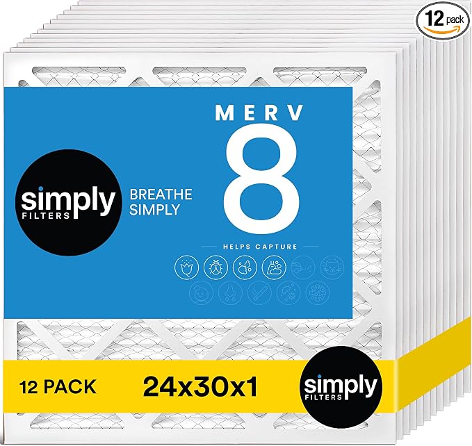 Simply 24x30x1 Air Filter, Merv 8, 12 Pack, by SimplyFilters