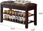 Shoe Storage Bench with Cushion, Entry Bench with Storage Solid Wood Shoe Bench