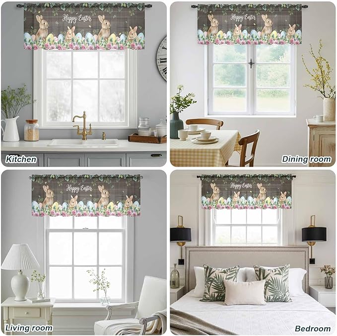 Easter Sheer Valances for Windows 54"x18", Light Filtering Kitchen Curtains - Image 5