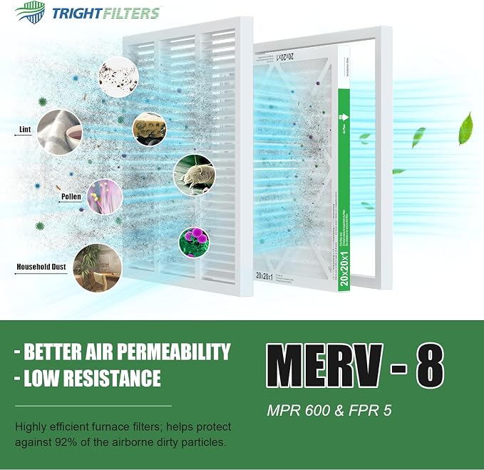 20x20x1 Air Filter 6 Pack, Durable MERV 8 Pleated Home HVAC AC Furnace Filters - Image 4