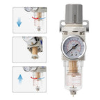 Pneumatic Air Compressor Filter Regulator Combo 1/4" NPT 150 PSI w/Adjustable - Image 6