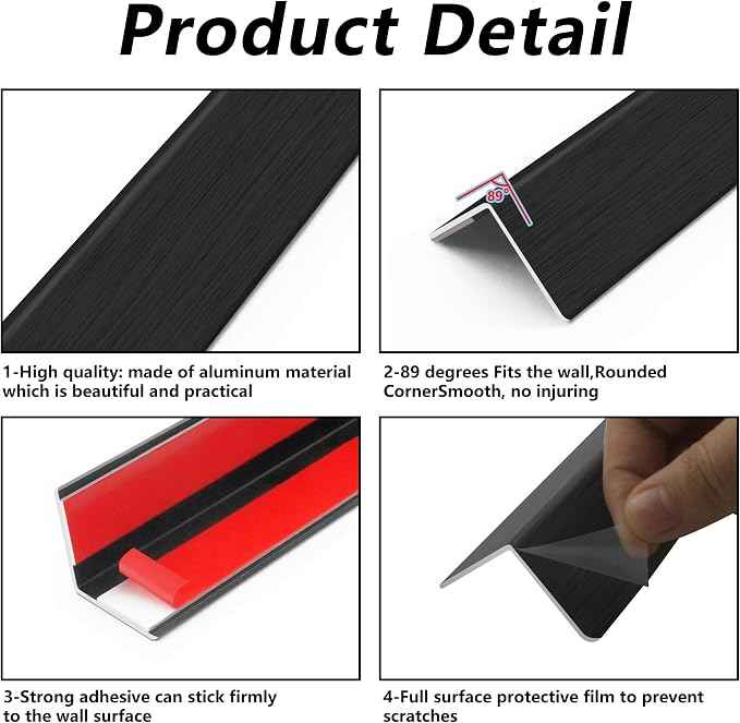 5pcs 48"L*1.42"W Aluminum Self-Adhesive Wall Corner Protectors, Wall Furniture