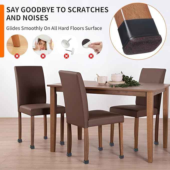 Ezprotekt 8 Pcs Rectangle Black Silicone Chair Leg Floor Protectors