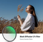 NEEWER 55mm Black Diffusion 1/4 Filter Dreamy Soft Cinematic Effect Filter - Image 2