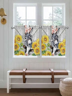 Farmhouse Half Window Curtains 24 Inches Long, Watercolor Sunflowers Animals - Image 4