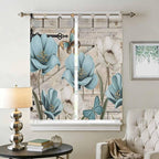Teal Blue Tulips Bathroom Curtains 63 Inch Length, Window Curtains Tab Top - Image 2