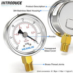 MEANLIN MEASURE -30inHG~0Psi Vacuum Gauge Stainless Steel 1/4" NPT 2" FACE DIAL - Image 4