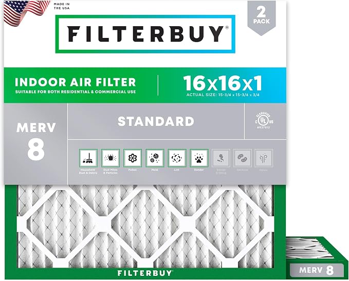 Filterbuy 16x16x1 Air Filter MERV 8 Essential Dust & Allergy Defense, by Filterbuy