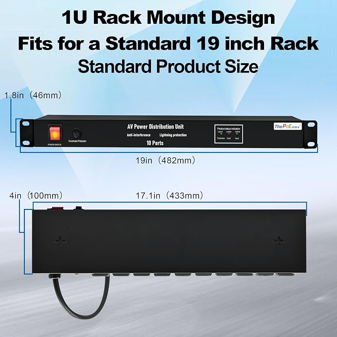 10 NEMA 5-15R Outlet Surge Protector PDU, 120V 15A 3600J 10KA, 1U Rack Mount - Image 5