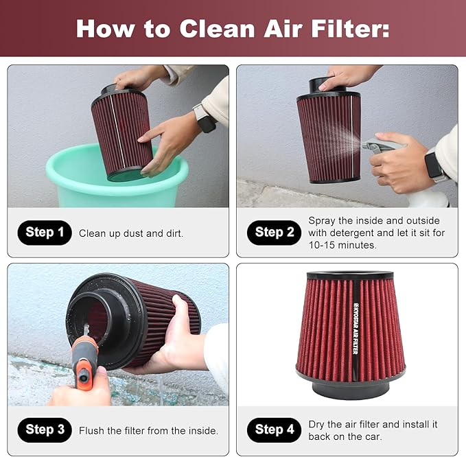 KYOSTAR Universal 3/3.5/4" High-Flow Air Filter, Reusable Cone Cold Air Intake - Image 4